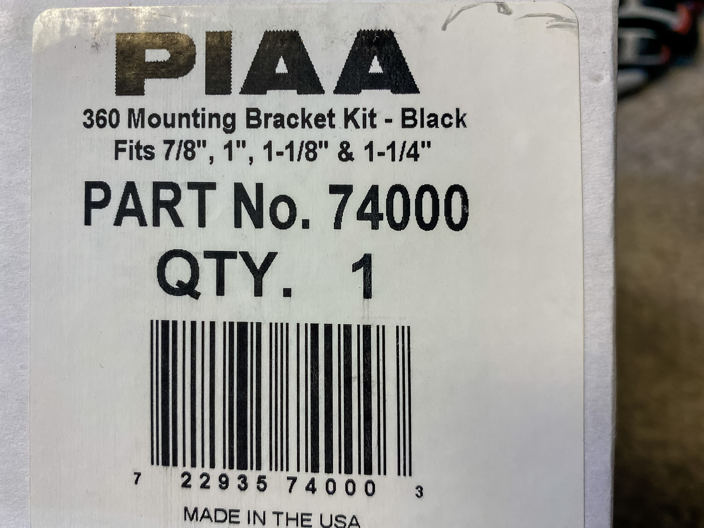 PIAA Billet Mounting Bracket 7/8"-1-1/4" (black) 74000   ebay 57.00