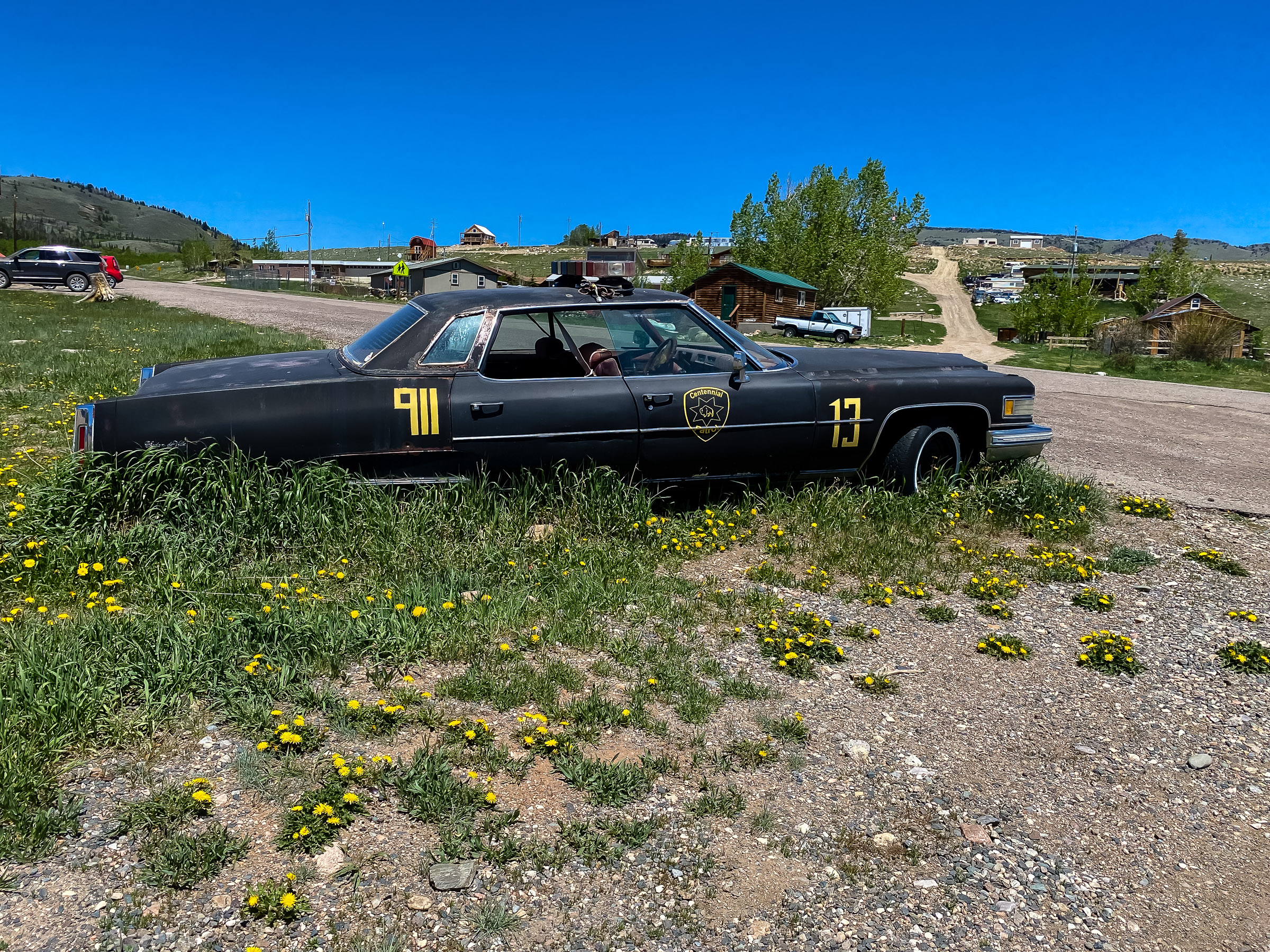 Fake Cadillac police cruiser on the side of the road in Centennial WY