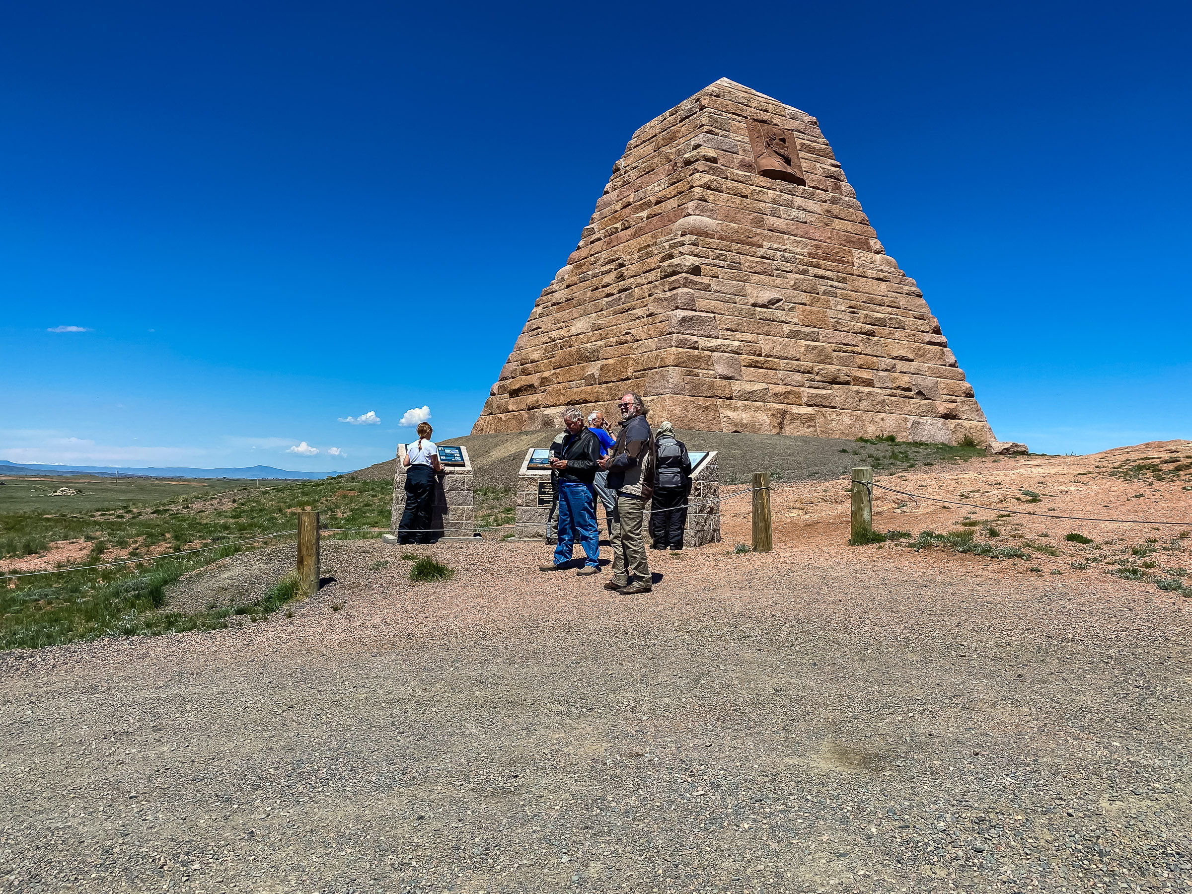 Ames Bros State Historic Site. Cathy Cattrel, Matt Kucharski, Joel Meier and Reve Burnhardt  in front of the Ames Mounment Pyramid.