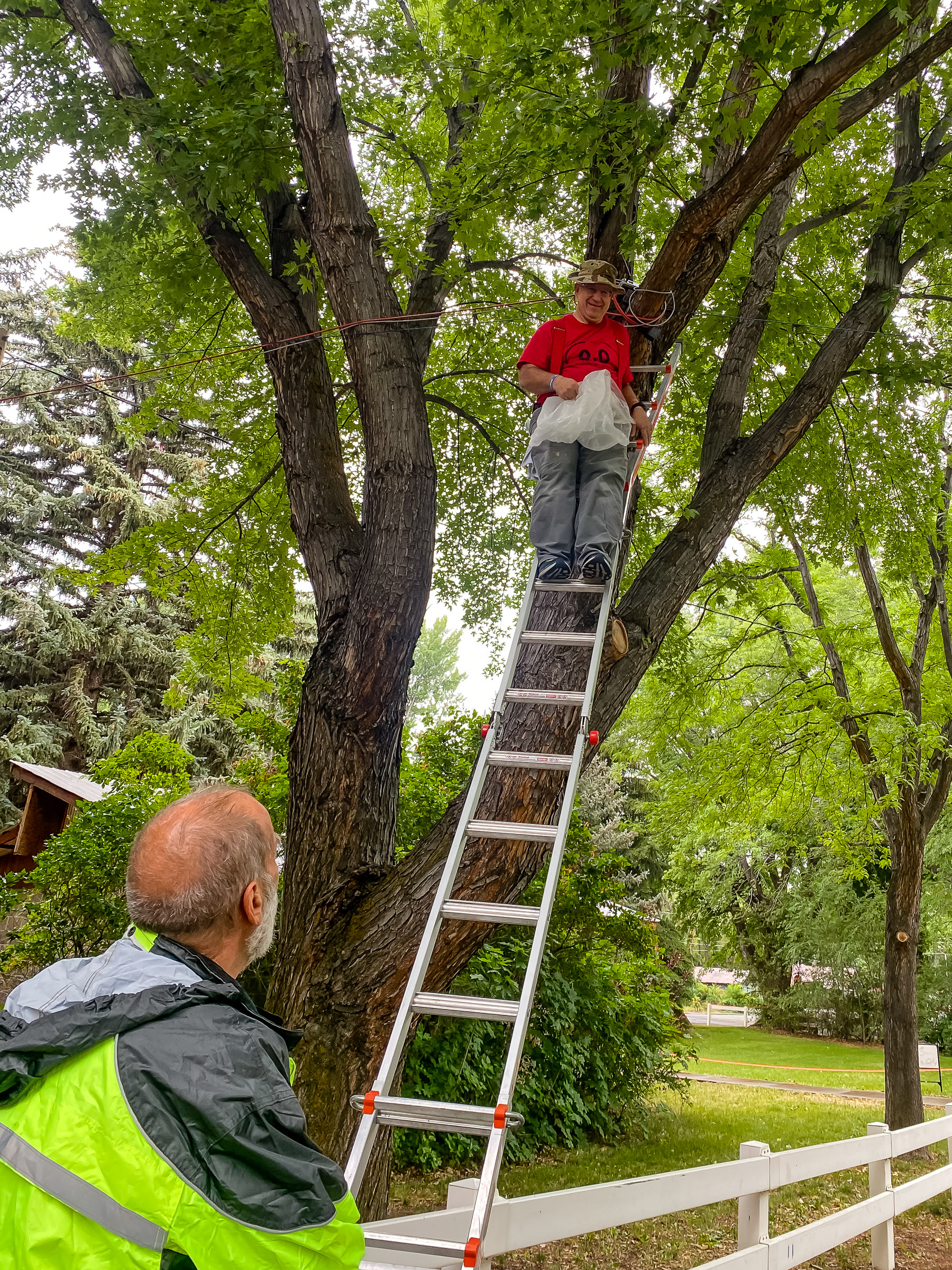 Helping Bob Bushta  put up the wifi.